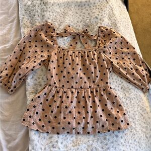 Womens Tan Polka Dot Blouse